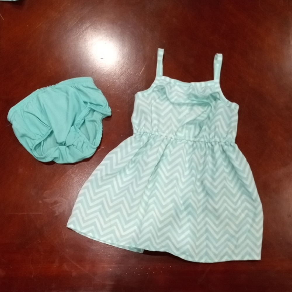 Cherokee Mint Chevron Baby Dress with Bloomers